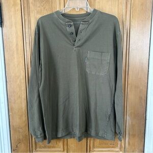 Woolrich Olive Green Henley Mens Med. Long Sleeve Pocket Casual Tee Crew Cotton